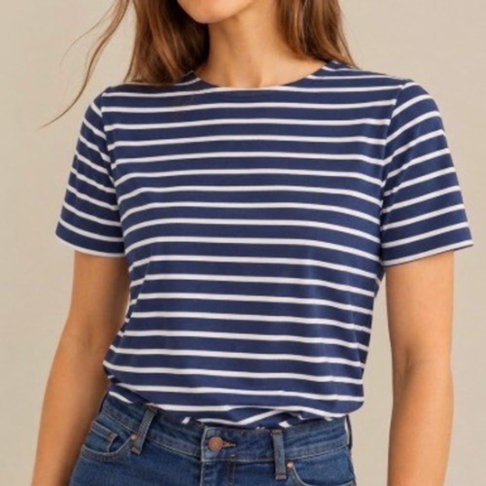 Boden Breton Navy White Stripe Nautical Coastal Preppy Cotton Fitted Tee 8